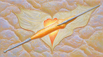 A stylized paintbrush morphing into a heart-shaped flame