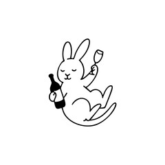 A cartoon rabbit holding a wine bottle and a wine glass