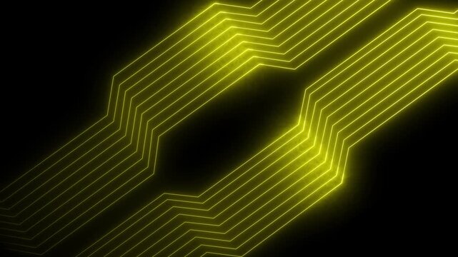 Abstract Geometric Circuit Board Pattern with Yellow Glowing Lines on Black Background image photo