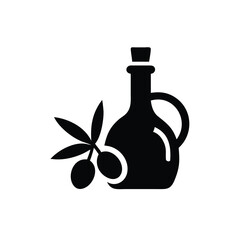 Silhouette of an olive oil bottle and branch