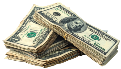 A stack of used US dollar bills