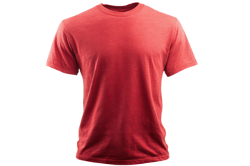 Red short sleeve t-shirt fashion apparel design template mockup, isolated on transparent background, perfect cutout, PNG