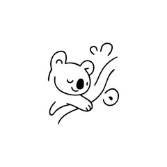 Black line art of a koala resting on a tree branch