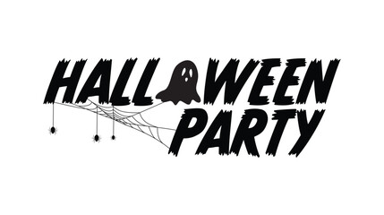 Halloween holiday banner design. Halloween party text with spider web elements for halloween celebration. Vector illustration