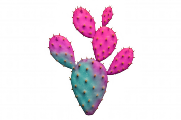 Vibrant cactus illustration featuring pink-turquoise gradient, floating against transparent backdrop for design applications