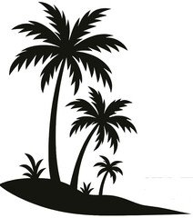Tropical Island Palm Trees Silhouette Vector Illustration