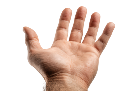 Open Hand Palm Up Reaching Black Background, isolated on transparent background, perfect cutout, PNG