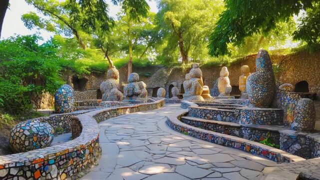 rock garden chandigarh with stone sculptures and greenery indian landscape video