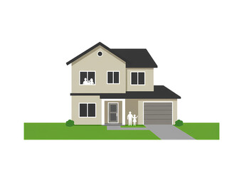 TwoStory House Exterior Suburban Home Design Illustration isolated on transparent background
