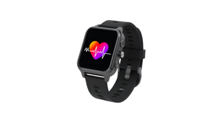 Smartwatch displaying a heart rate symbol, combining health tracking with modern design. Ideal for fitness enthusiasts and tech lovers.