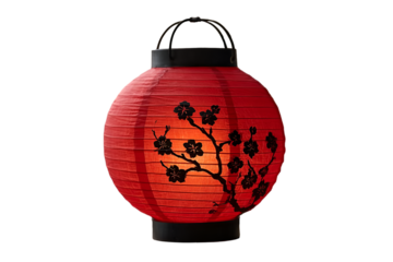 A vibrant red lantern adorned with intricate floral designs, symbolizing celebration and joy in cultural festivals, perfect for decoration or events.
