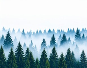 Obraz premium Dense Forest with Mist Cascading Through Evergreen Trees in a Tranquil Landscape
