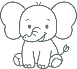 Cute Baby Elephant Outline | Cartoon Animal Line Art Clipart