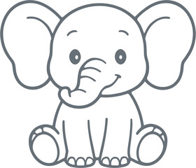 Baby Elephant Outline | Cute Simple Cartoon Line Art Clipart