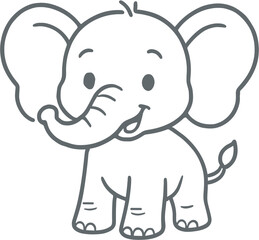 Baby Elephant Cartoon Outline Vector Illustration