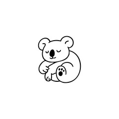 Simple black outline drawing of a sleeping koala