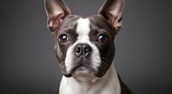 Portrait of a Boston Terrier Dog.