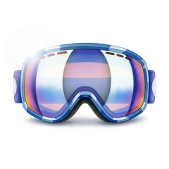 Isolated Ski Goggles with Blue Frame Reflective Lens and White Background