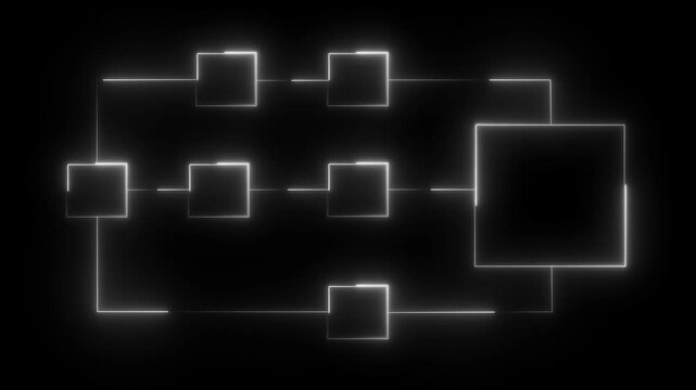 Glowing White Abstract Flowchart Diagram on Black Background algorithm analysis
