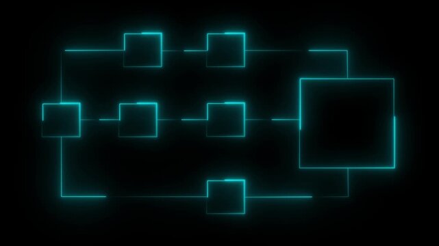 Cyan Abstract Flowchart Diagram with Neon Glow on Black Background algorithm analysis