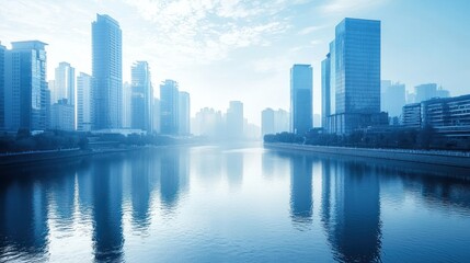 Fototapeta premium City skyline reflection water