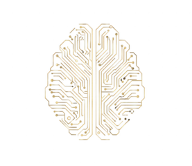 A gold colored brain with a lot of wires coming out of it