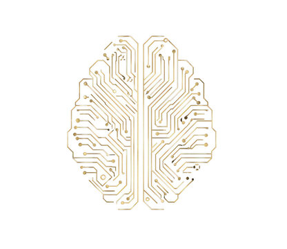 A gold colored brain with a lot of wires coming out of it