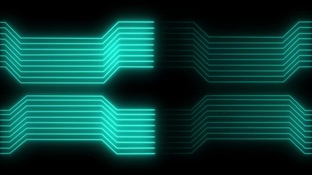 Abstract Geometric Neon Circuit Board Pattern with Cyan Glowing Lines on Black Background image photo