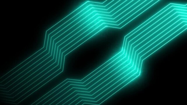 Abstract Geometric Neon Circuit Board Pattern with Cyan Glowing Lines on Black Background image photo