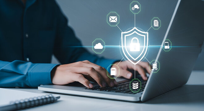 User secures digital assets and safeguards private information with advanced antivirus software