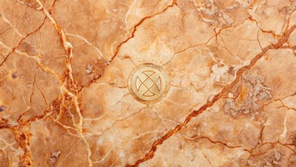 Fototapeta premium A Detailed Close-Up of a Polished Stone Surface with an Intricate Inlaid Metallic Symbol