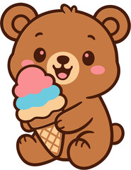 Obraz premium Cute Bear Cartoon Holding Rainbow Ice Cream - Adorable Animal Clipart