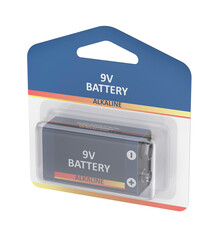 9V battery in a blister pack on transparent background