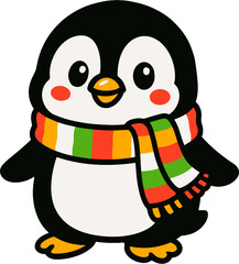Cartoon Penguin with Rainbow Scarf Clipart