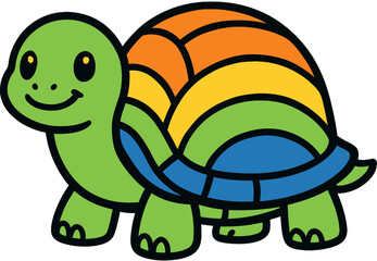 Rainbow Turtle Cartoon Illustration - Cute Animal Clipart for Kids