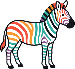 Rainbow Zebra Cartoon Colorful Clipart