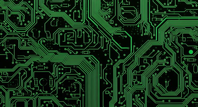 Intricate Green Circuit Board Design - Technology and Electronic Components.