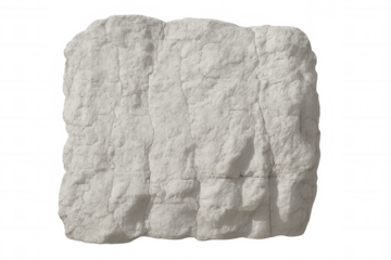 White rock surface with deep textural cracks, detailed close-up against transparent backdrop, highlighting natural geological patterns