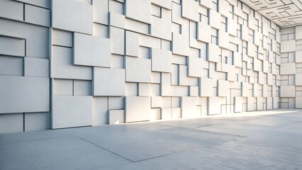 Fototapeta premium Layered Rectangles in Sunlit Interior – Architecture, Minimalist, Abstract, Texture, Light and Shadow, Modern Design