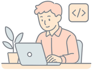 Programmer Developer Working on Laptop Illustration
