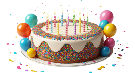  Festive Birthday Cake with Colorful Party Props