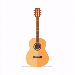 Obraz premium Flat design acoustic guitar with wooden body and dark brown neck, classic string musical instrument isolated on white background 