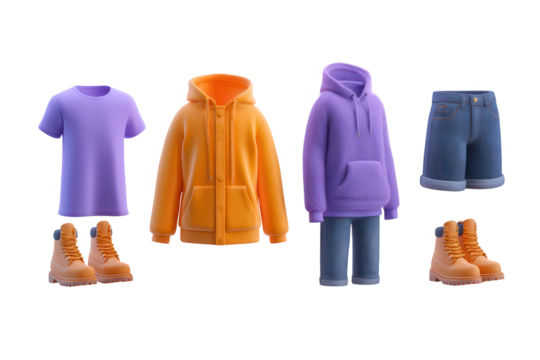 High quality photo of casual outfit collection isolated on transparent background.