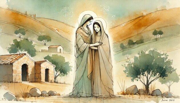 The Visitation of Virgin Mary and Elizabeth Spiritual Moment.