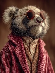 Fototapeta premium stunning hyperrealistic panda in velvet jacket: a surreal editorial photo for stylish sports interior posters - perfect for adding unique charm to any modern space!