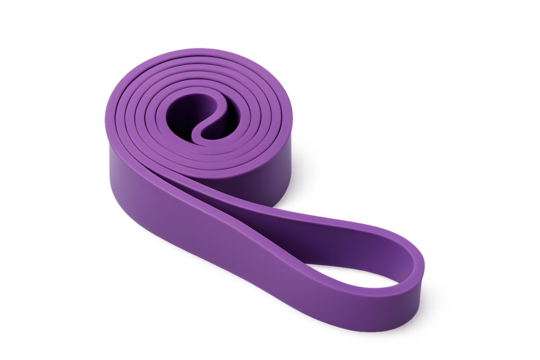 Purple Resistance Band Rolled in a Spiral Shape with Soft Glow on a Dark Background