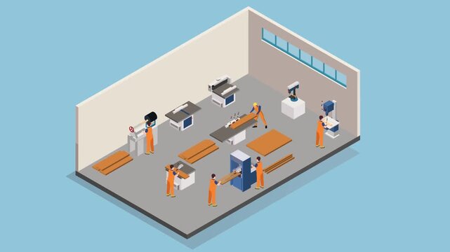 Woodworking Factory Workshop 3d animation cartoon