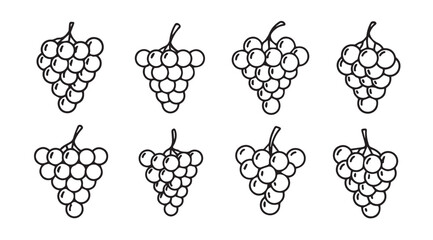 Collection of eight hand drawn grape clusters in a simple silhouette style