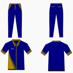 Sketch drawing of casual wear, showing front and back views of a t-shirt and pants with pockets, ideal for fashion design templates.