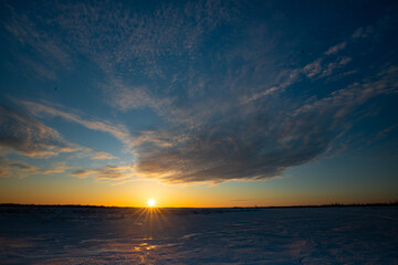 sunset over the snow 